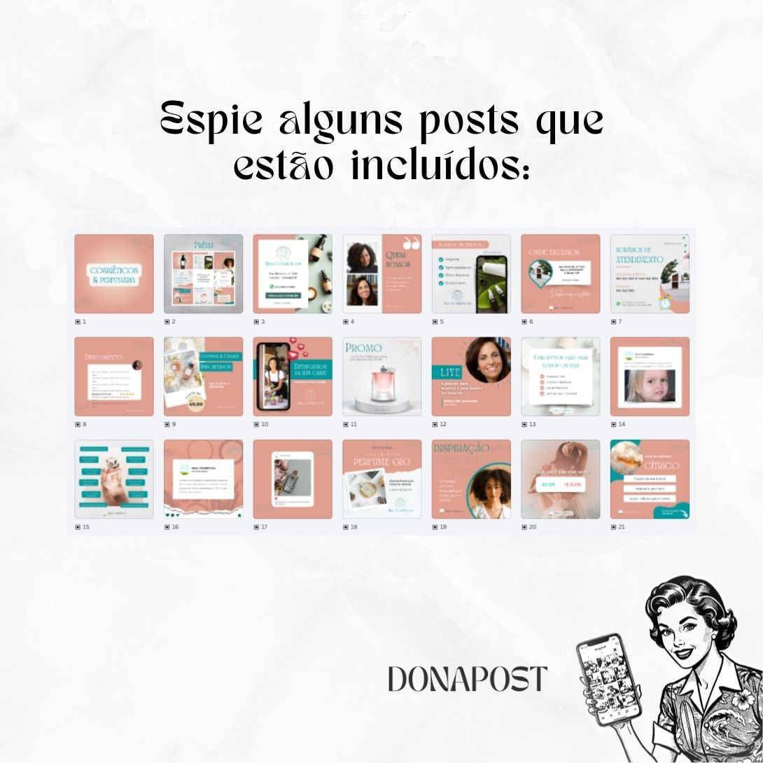 Posts Editáveis para Cosméticos e Perfumaria | 35 posts prontos