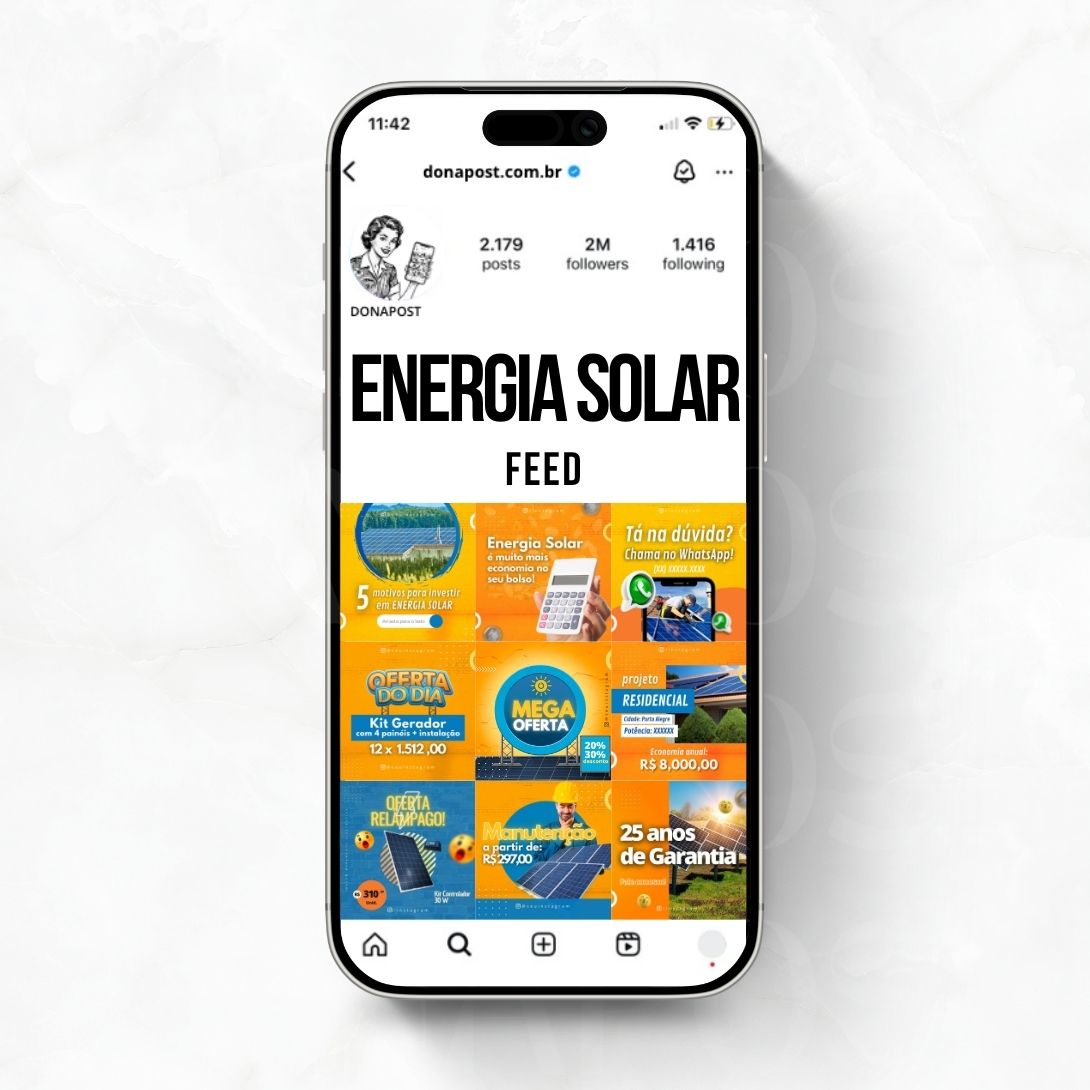 Posts Editáveis para Energia Solar | 35 posts prontos