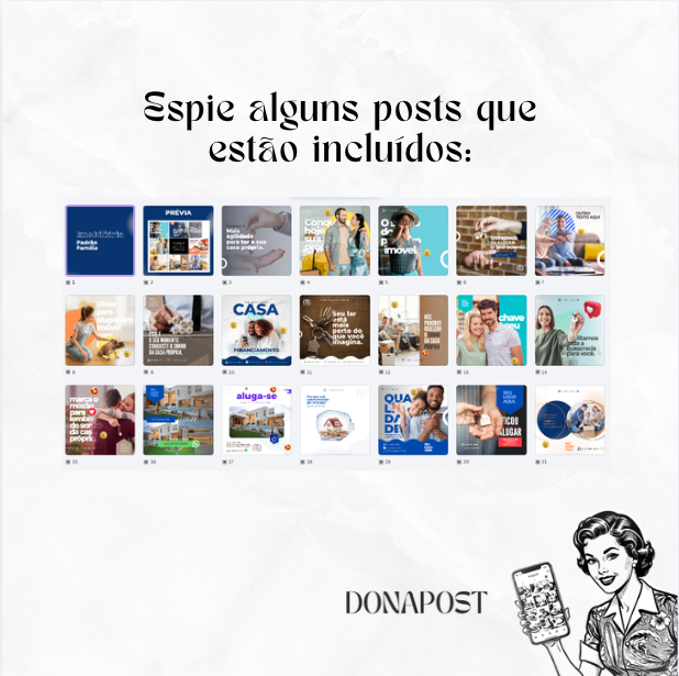 Posts Editáveis para Imobiliária - Padrão Família | 35 posts prontos