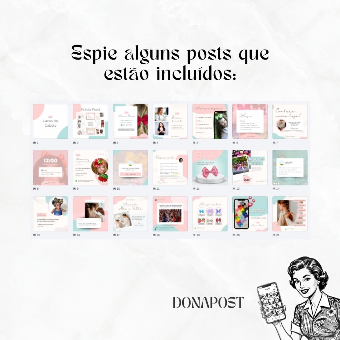 Posts Editáveis para Laços de Cabelo | 35 posts prontos