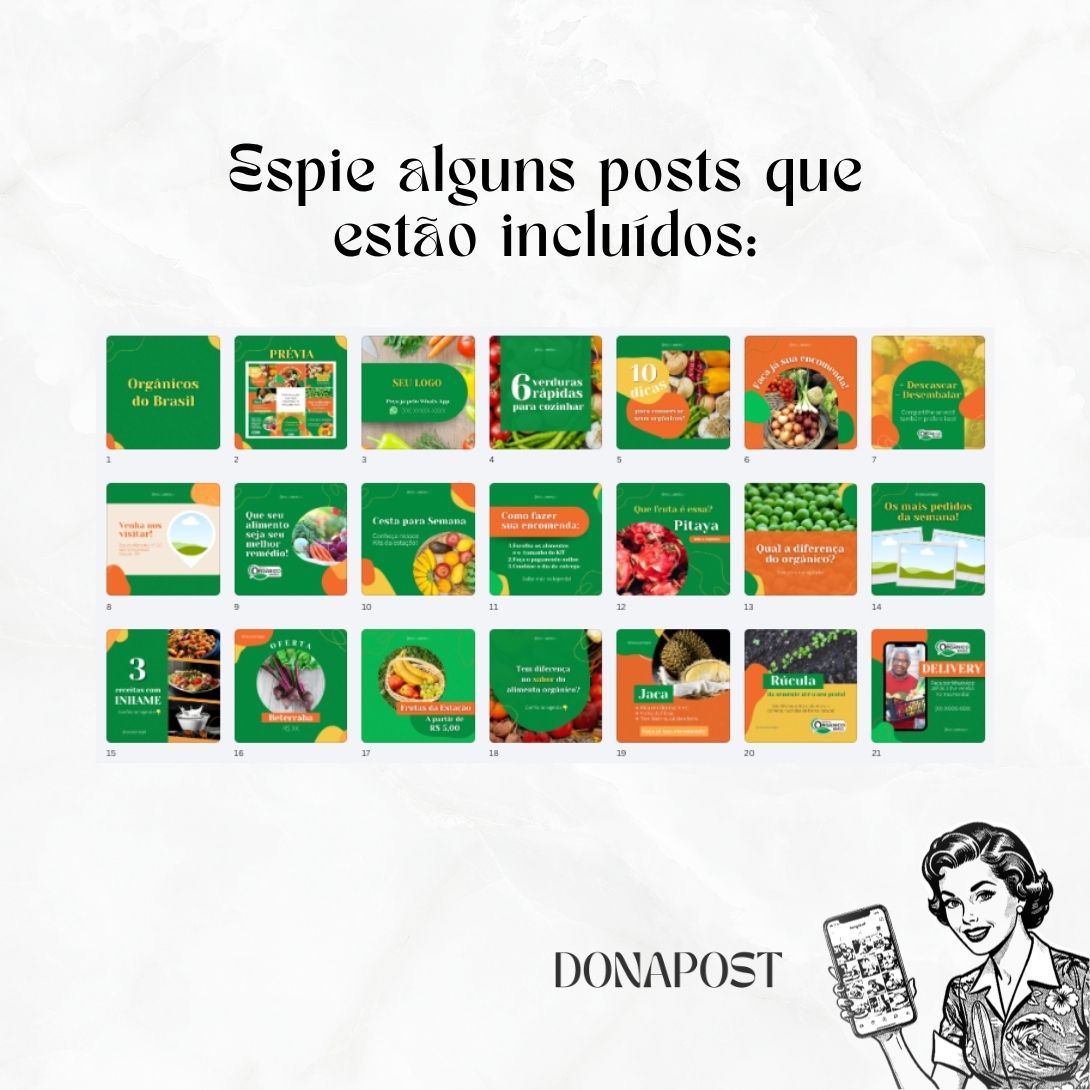 Posts Editáveis para Orgânicos | 35 posts prontos