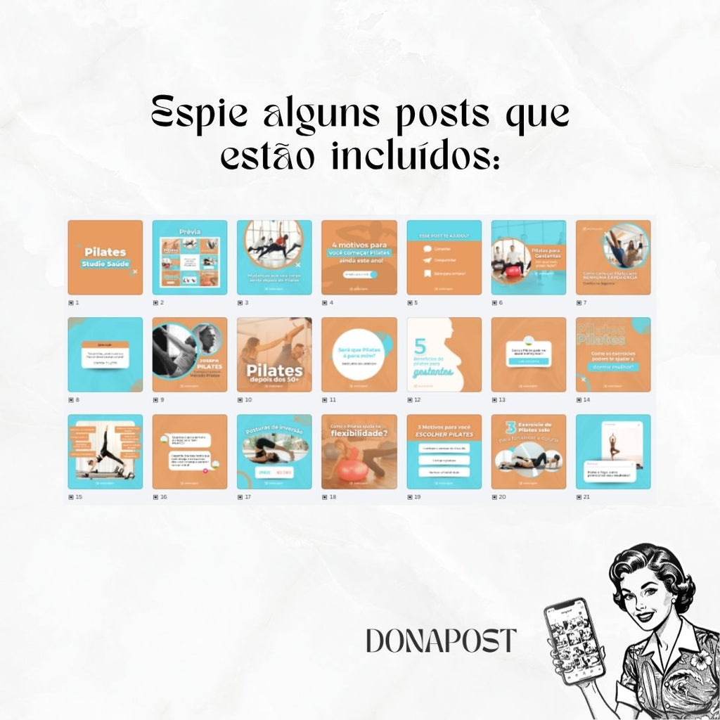 Posts Editáveis para Pilates | 35 posts prontos