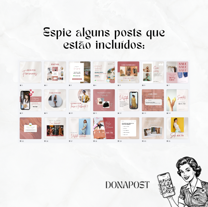 Posts Editáveis para Roupas Femininas | 35 posts prontos