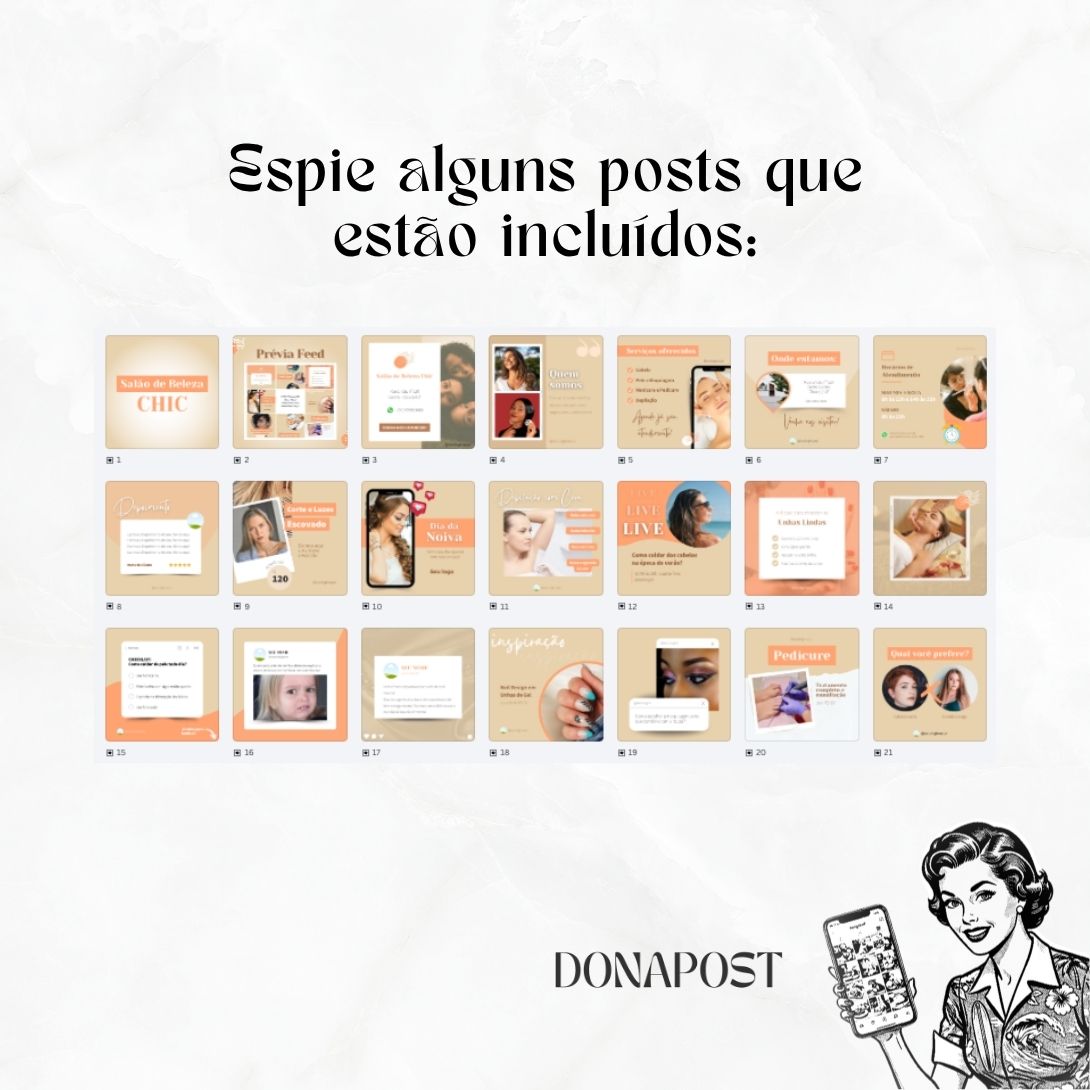 Posts Editáveis para Salão de Beleza | 35 posts prontos